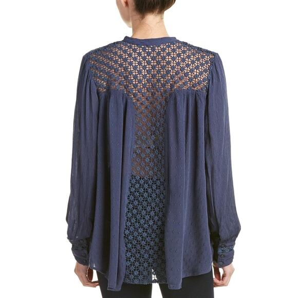 Free People The Best Button Down Navy Crochet Top - Size M - Picture 2 of 5